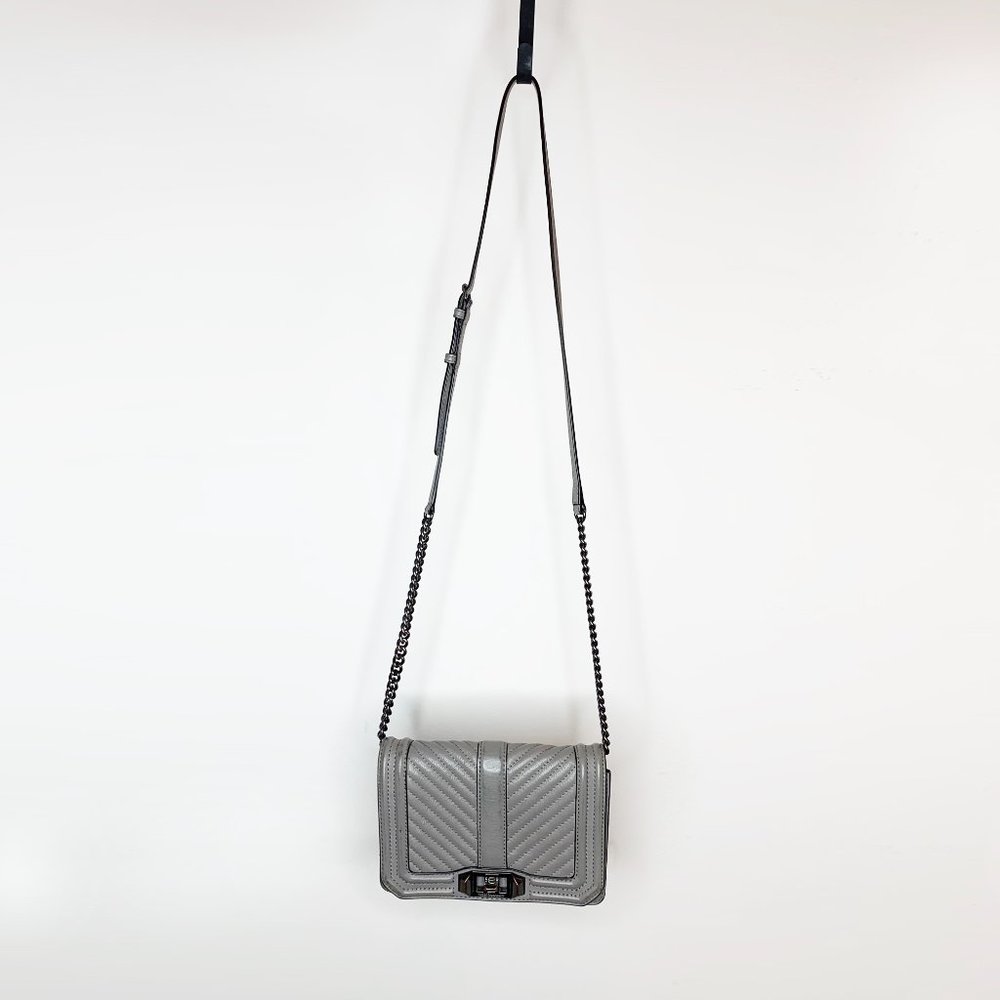 REBECCA MINKOFF GREY CHEVRON QUILTED "LOVE" CROSS BODY BAG